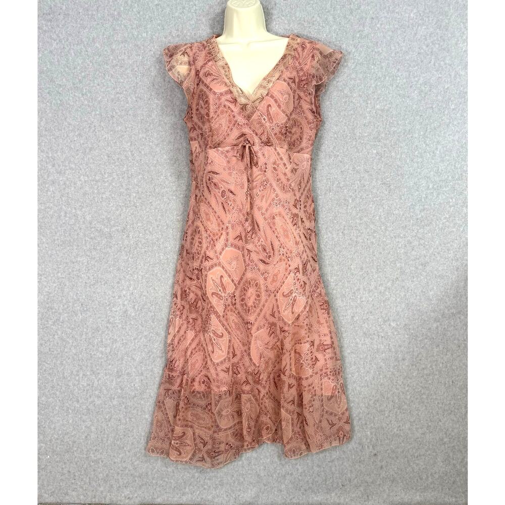 Meghan Matthews Babydoll Surplice Slip Dress Size 10 Flutter Sleeve Pink